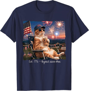 Funny 4th of July Cat Fireworks Est 1776 Legend Since Then T-Shirt - T-Shirt | Navy