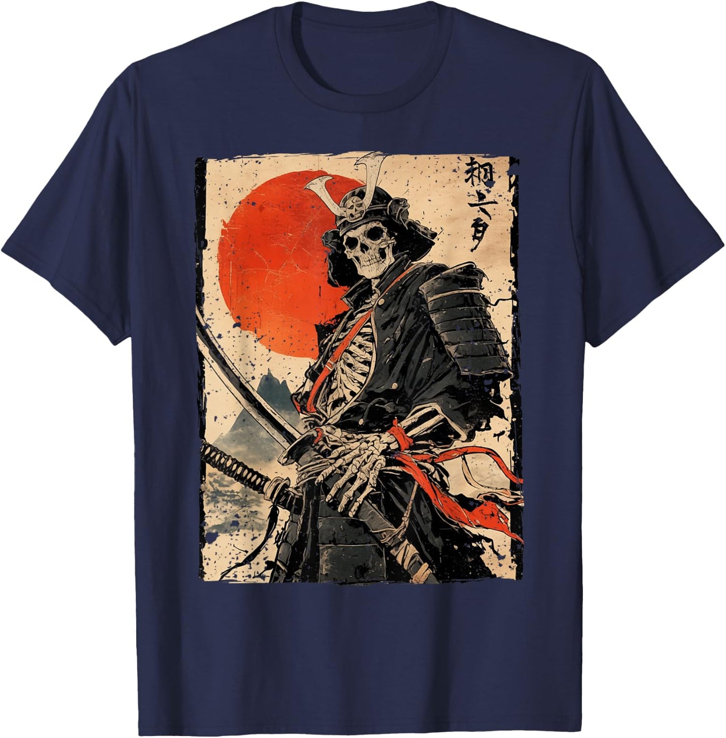 Japan Samurai Krieger Skelett Ukiyo Tinte Kunstwerk Samurai T-Shirt - T-Shirt | Navy