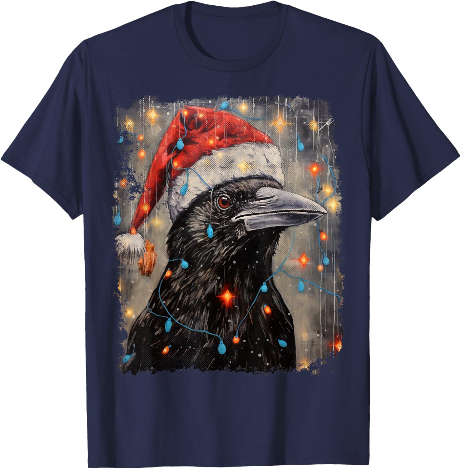 Vintage Crow Raven Bird Christmas T-Shirt - T-Shirt | Navy