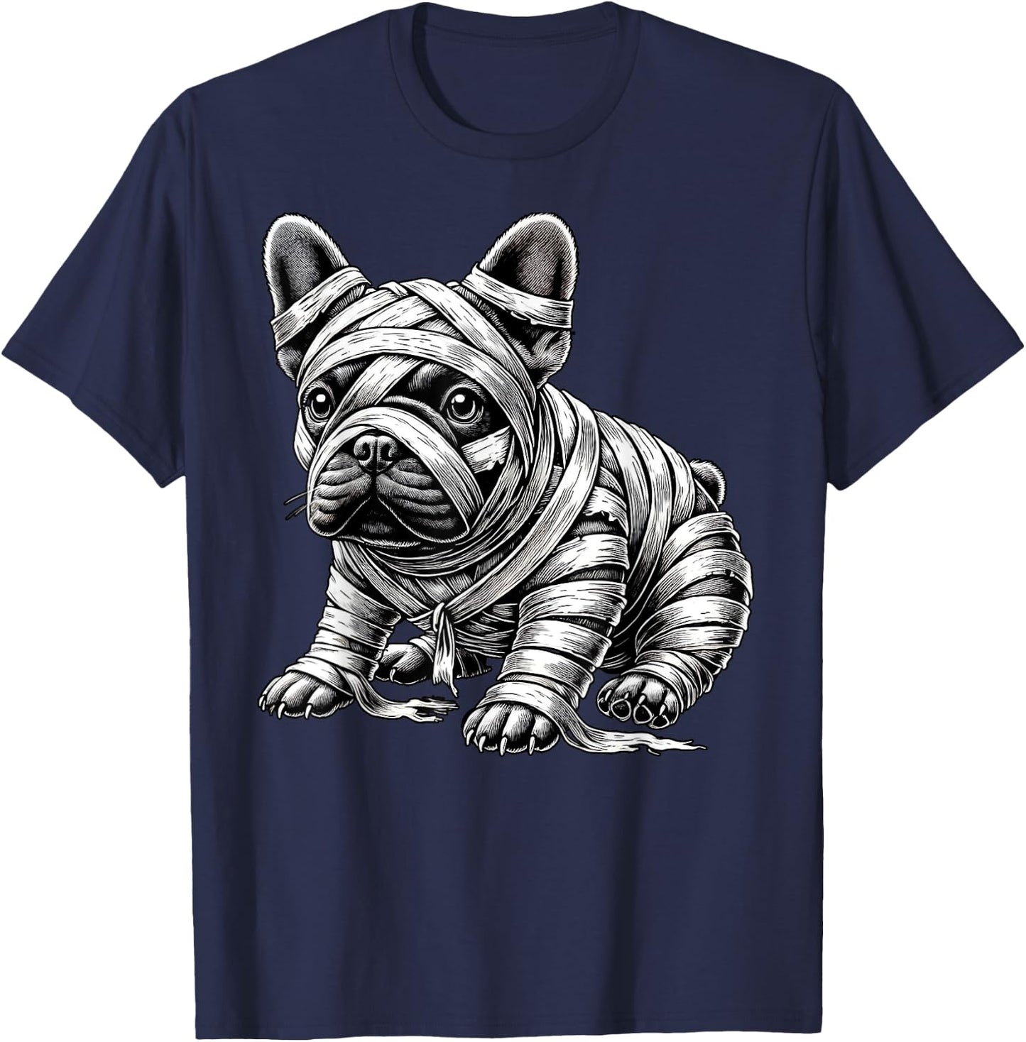 Halloween Bulldog Frenchie Mummy Costume Dog Puppy Men Women Kids T-Shirt - T-Shirt | Navy