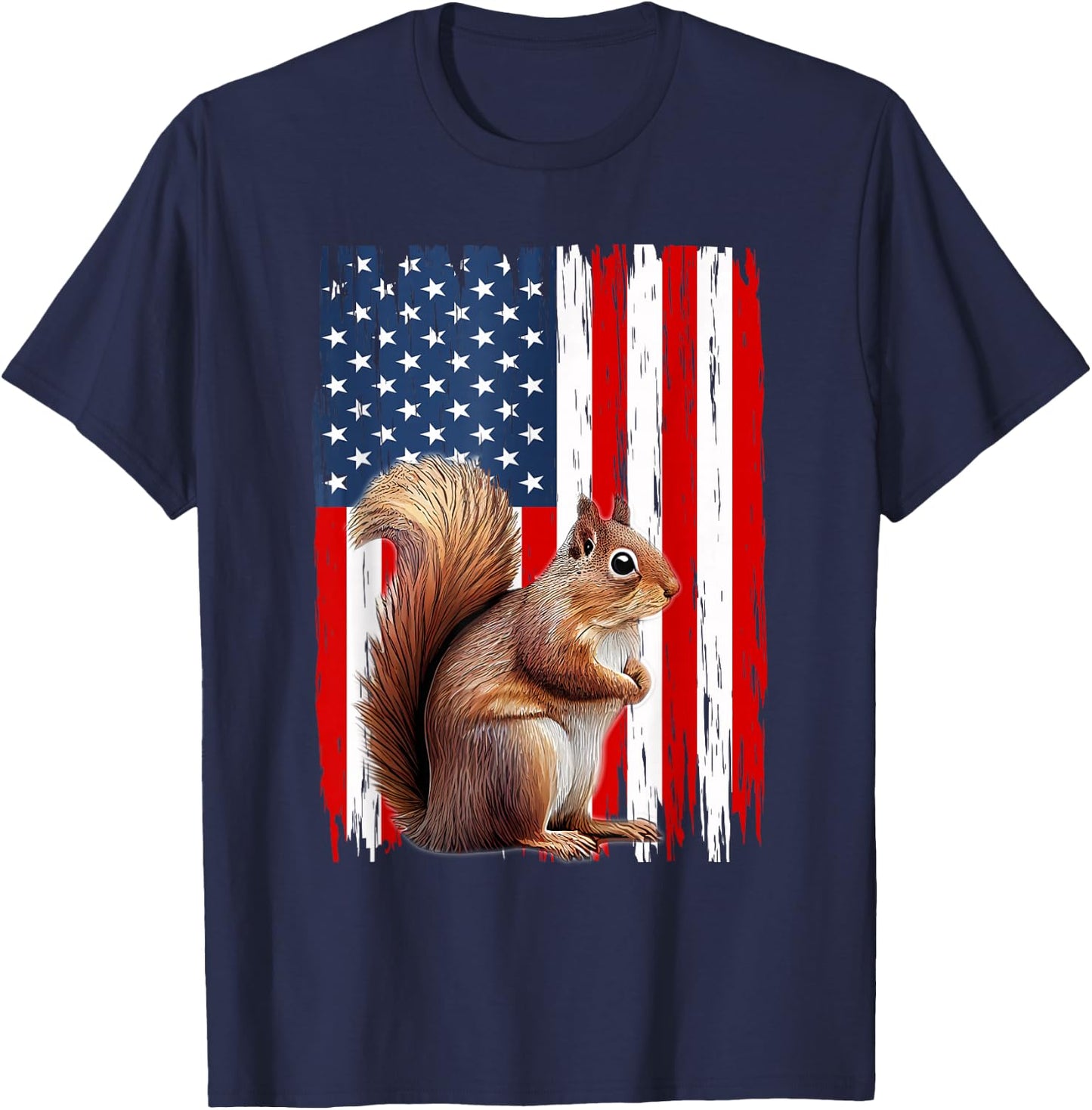 Patriotic Squirrel USA Flag American 4th Of July Men Women T-Shirt - T-Shirt | Navy