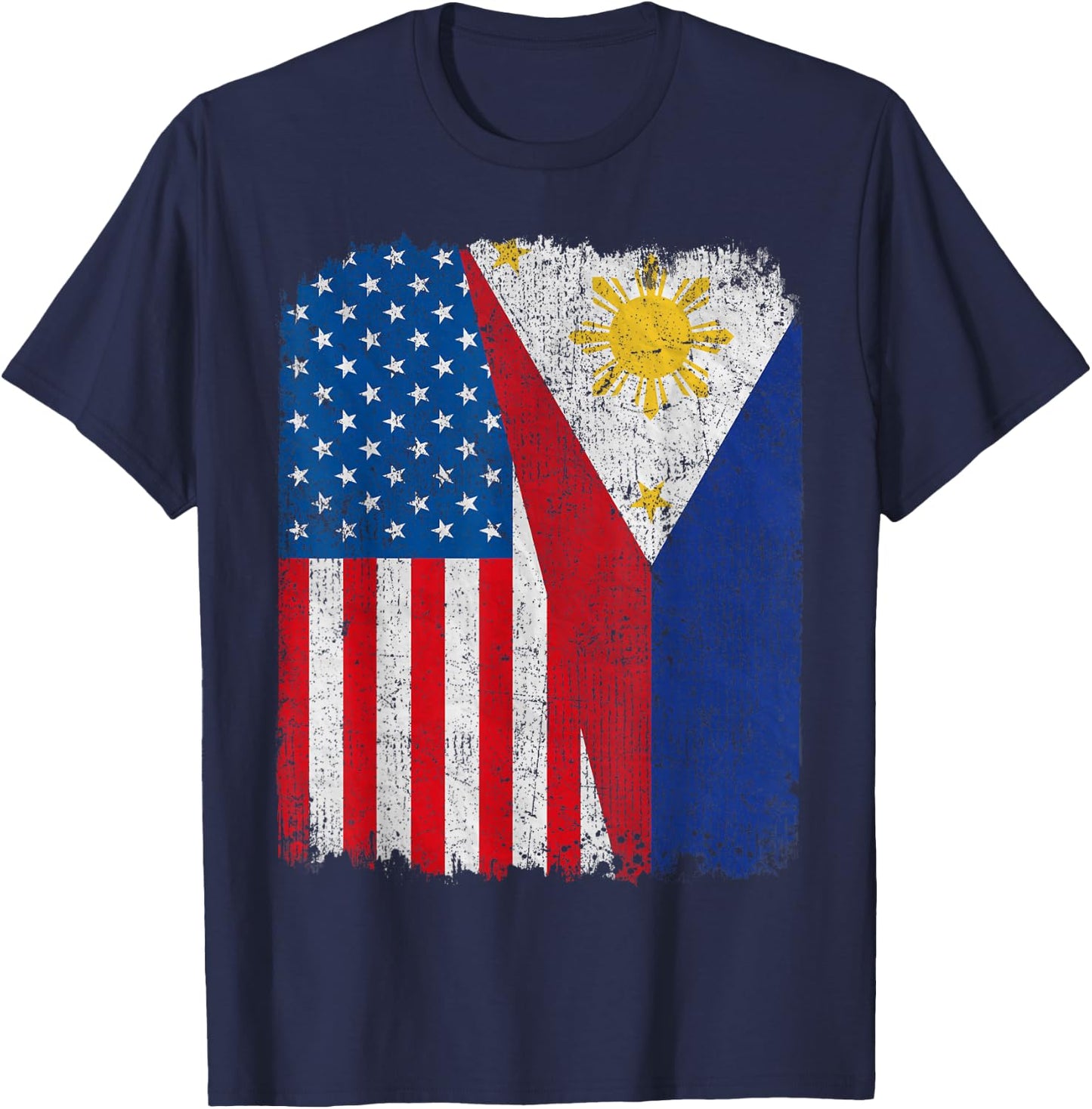 Filipino American Flag Half USA Philippines Root Proud T-Shirt - T-Shirt | Navy