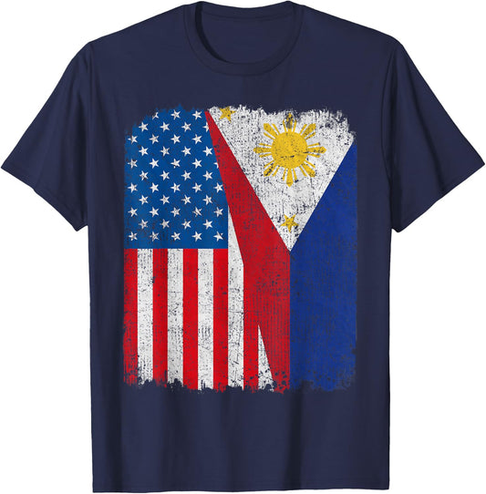 Filipino American Flag Half USA Philippines Root Proud T-Shirt - T-Shirt | Navy