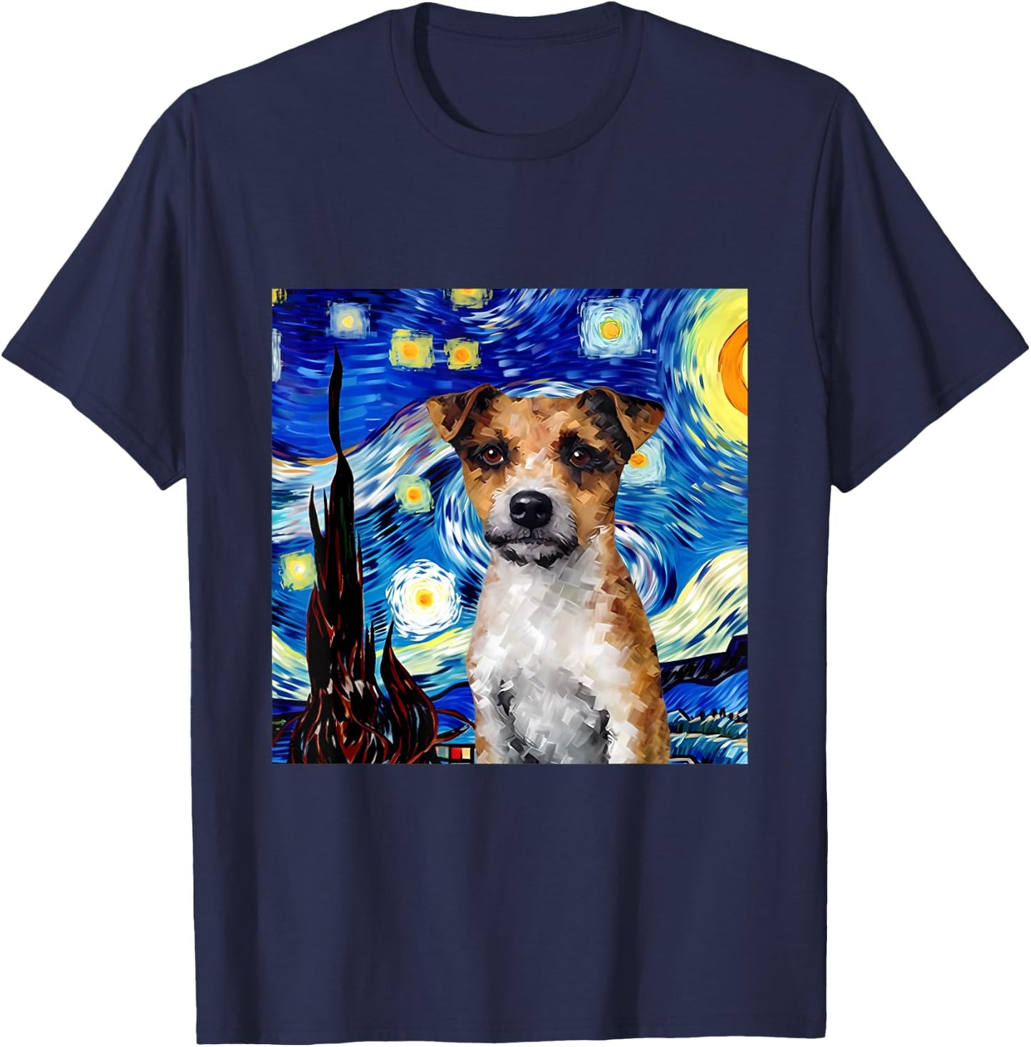 Jack Russell Terrier Starry Night Dog Painting T-Shirt - T-Shirt | Navy