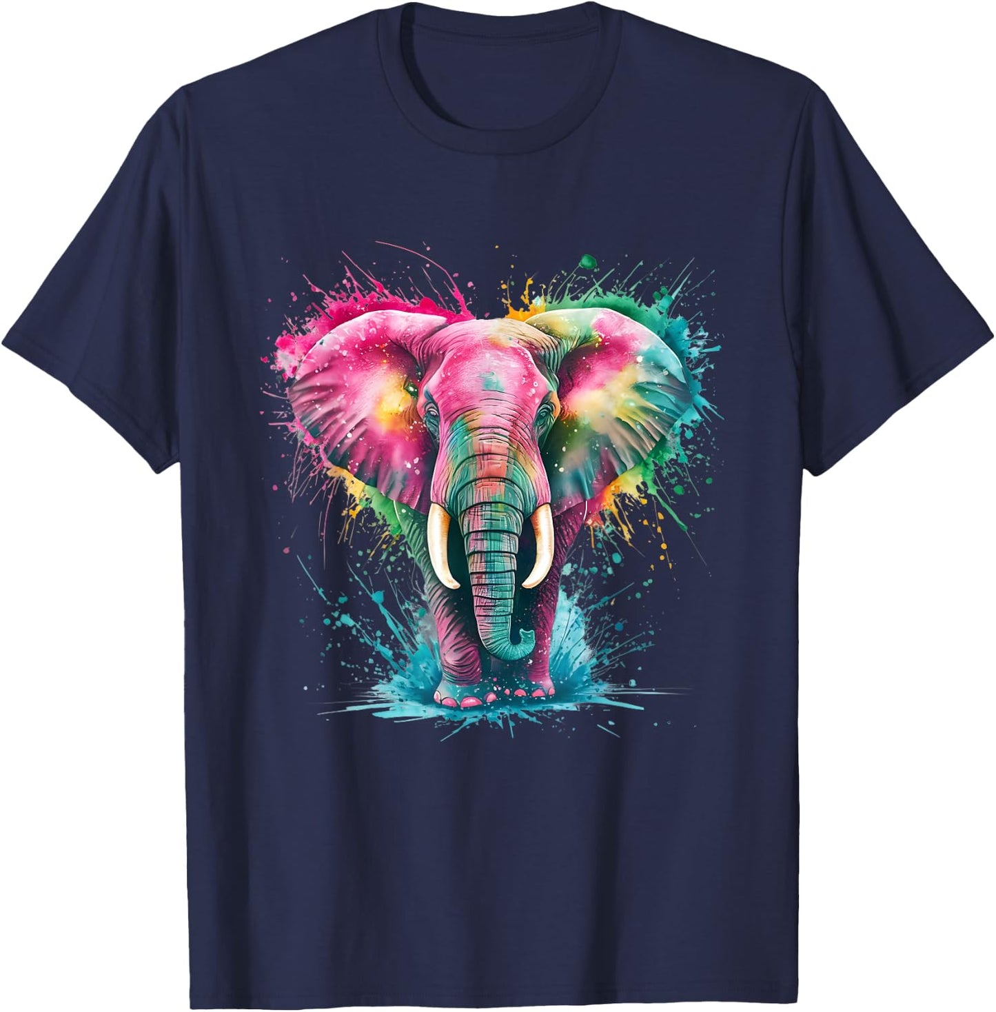 Elephant Men's Women's Colourful Watercolour Elephant , black T-Shirt - T-Shirt | Navy