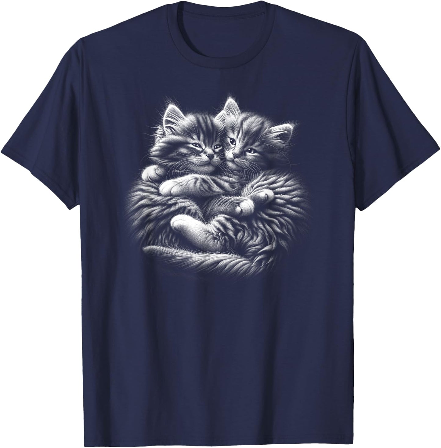 MyAnimal - Your Favourite Animal Wear: Süße umarmende Kätzchen im photorealistischen Zeichenstil für Katzenliebhaber, alle Altersgruppen - Erwachsene - Schwarz - S T-Shirt - T-Shirt | Navy