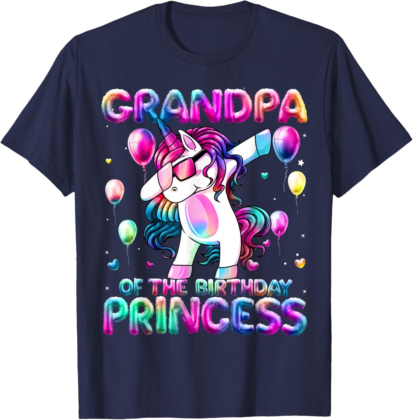 Grandpa of the Birthday Princess Girl Dabbing Unicorn Papa T-Shirt - T-Shirt | Navy