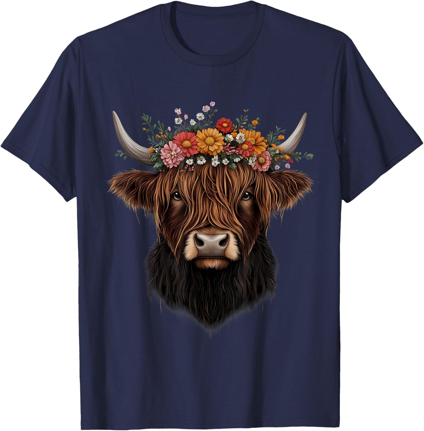 Scottish Highlander Cow Messy Bun Scottish Highland Cow T-Shirt - T-Shirt | Navy