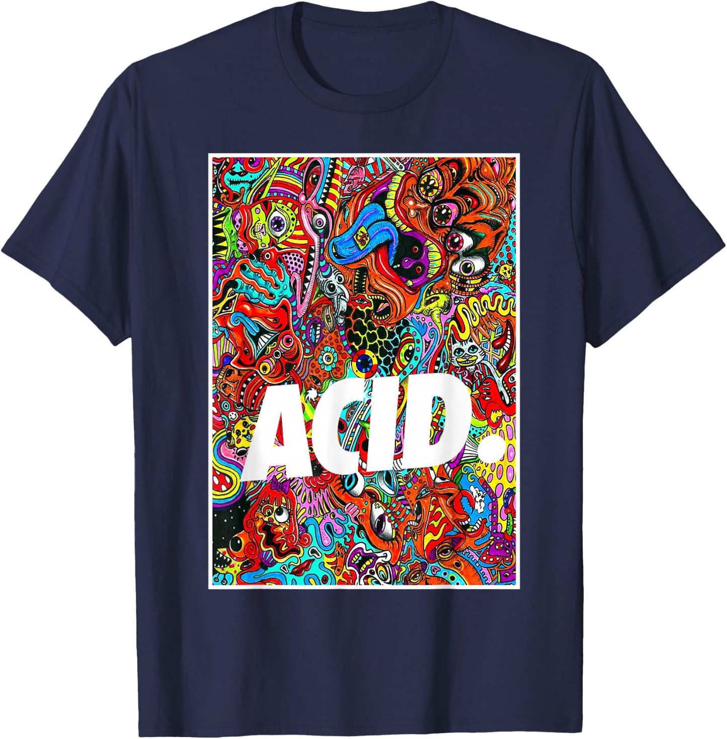 ACID | LSD , Goa, Trip, Rave, Festival, Techno , Black, S T-Shirt - T-Shirt | Navy