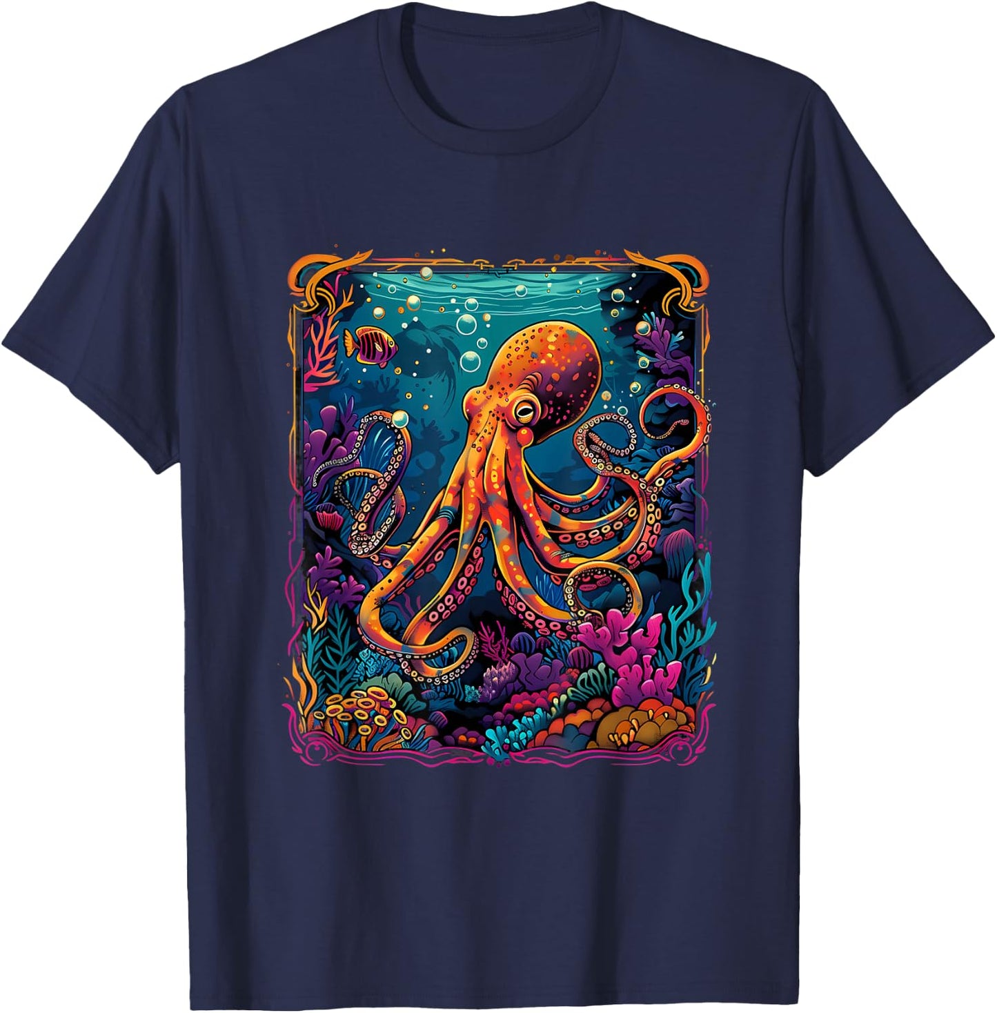 Sea Ocean Octopus Motif Artwork Sea Creature Kraken Cthulhu T-Shirt - T-Shirt | Navy