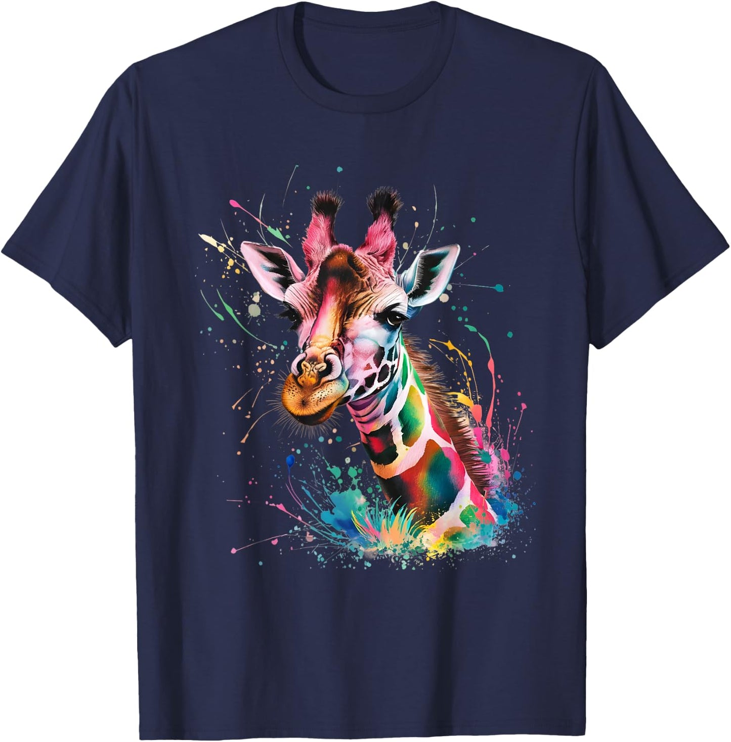 Giraffe Men Woman Colorful Watercolor Giraffe T-Shirt - T-Shirt | Navy