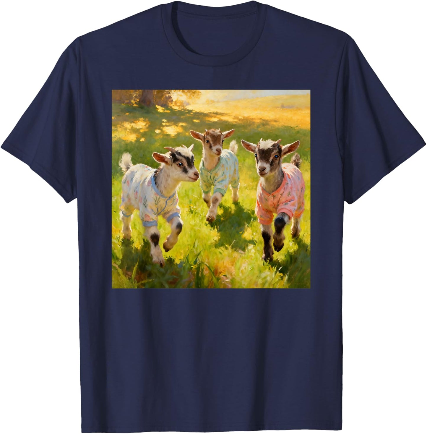 Baby Goats Wearing Pajamas Playfully Frolicking T-Shirt - T-Shirt | Navy