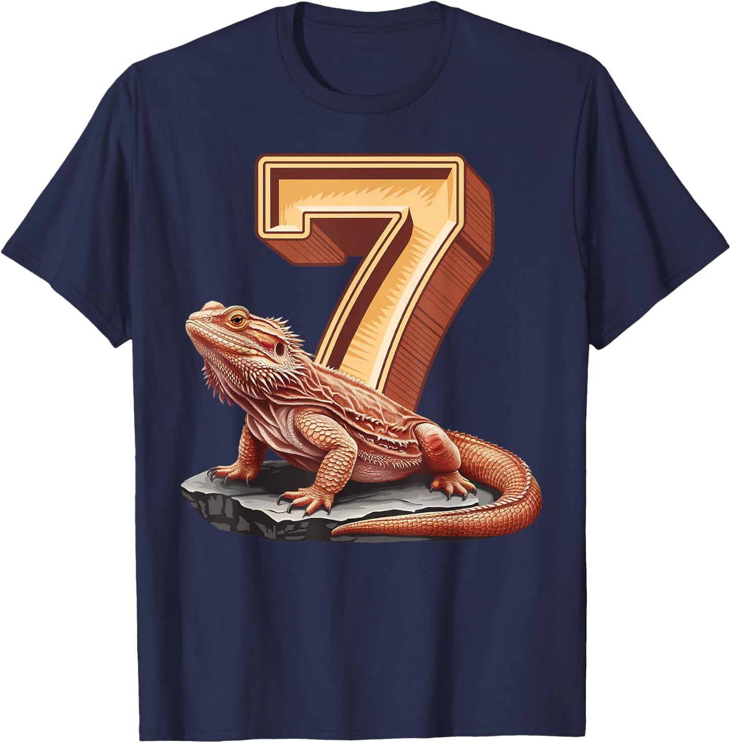 7 Year Old Bearded Dragon Reptile 7th Birthday Party Repti T-Shirt - T-Shirt | Navy