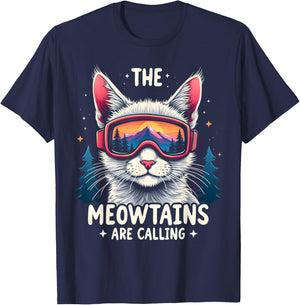 THE MEOWTAINS ARE CALLING Cat Mountain Adventure T-Shirt - T-Shirt | Navy
