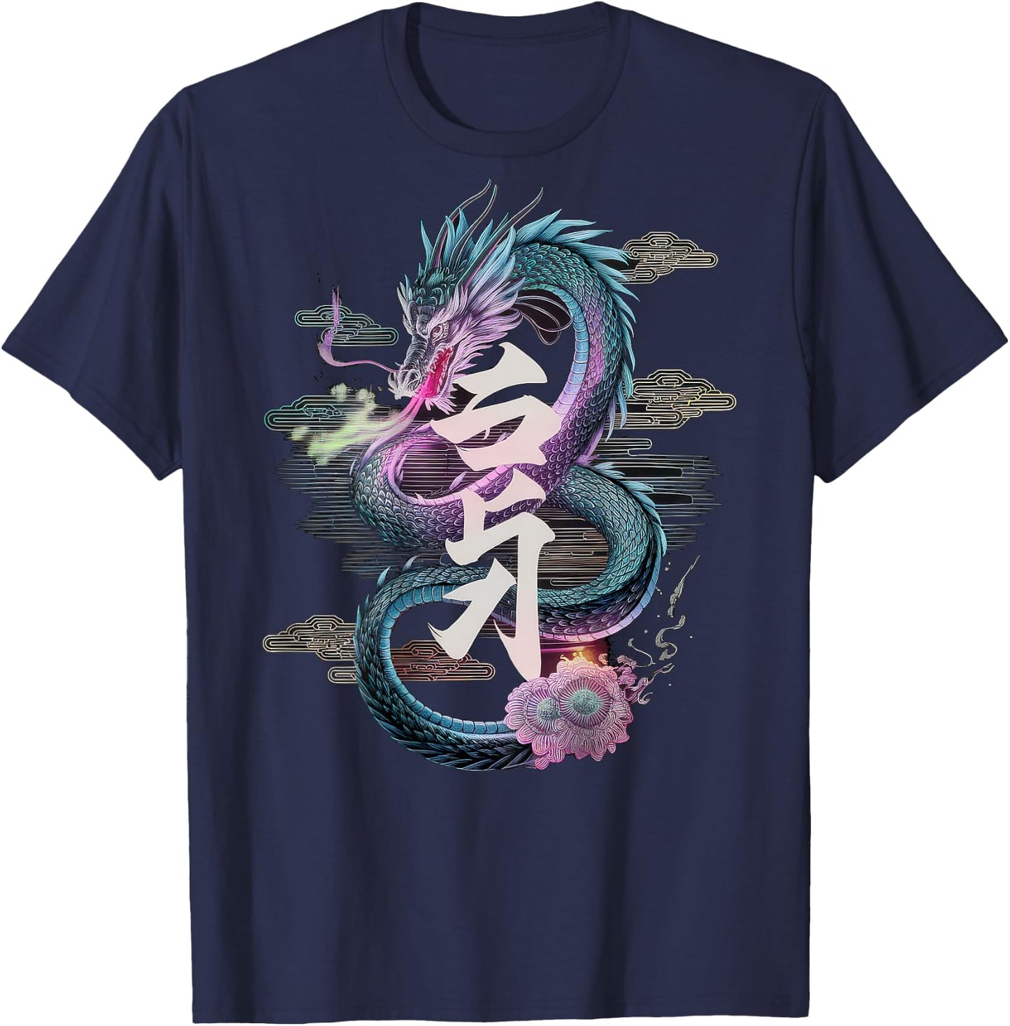 Japanese Aesthetic Streetwear Backprint Vaporwave Fashion , black T-Shirt - T-Shirt | Navy