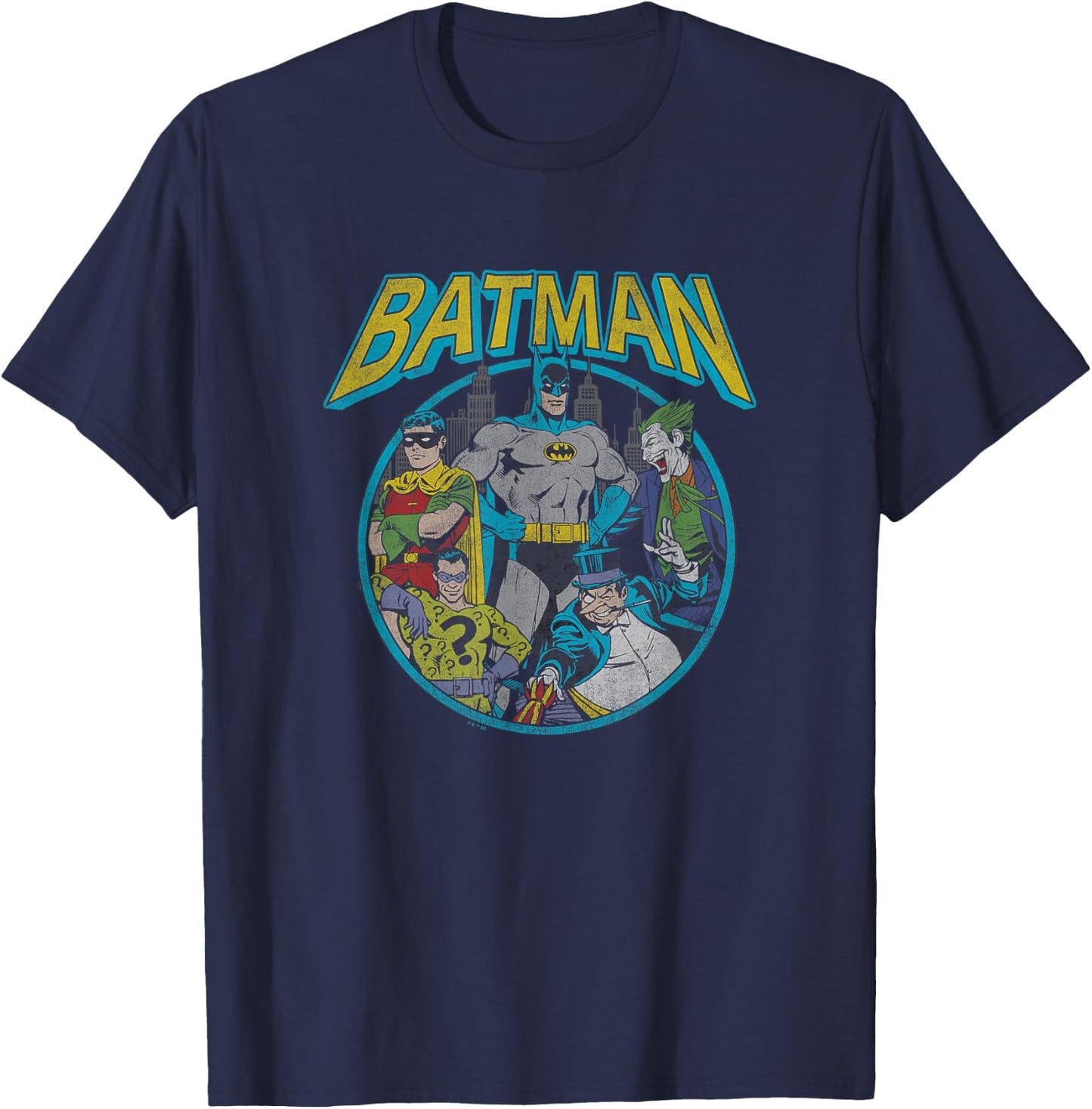 DC Comics Batman Frenemies Vintage Circle Group Shot T-Shirt - T-Shirt | Navy