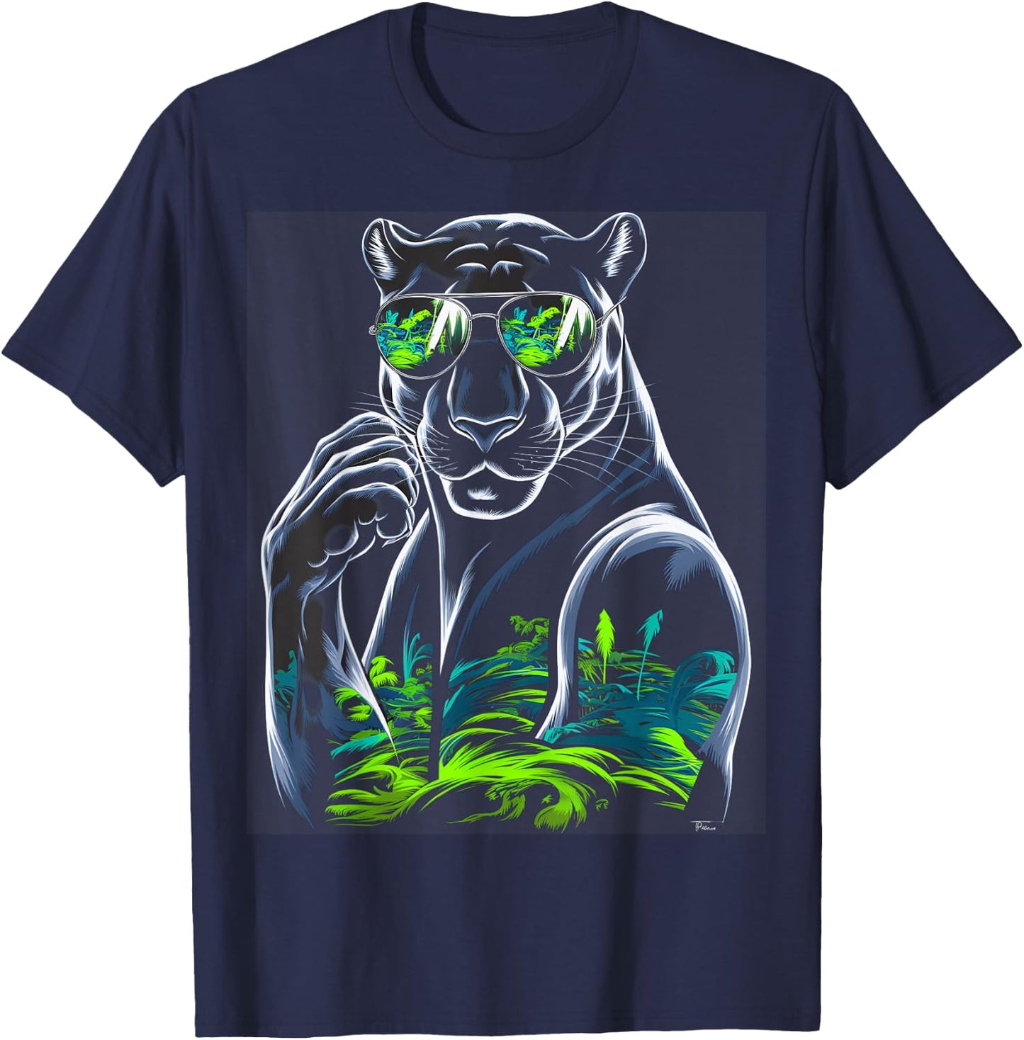 Chic Panther Wearing Sunglasses for Animal Lovers T-Shirt - T-Shirt | Navy