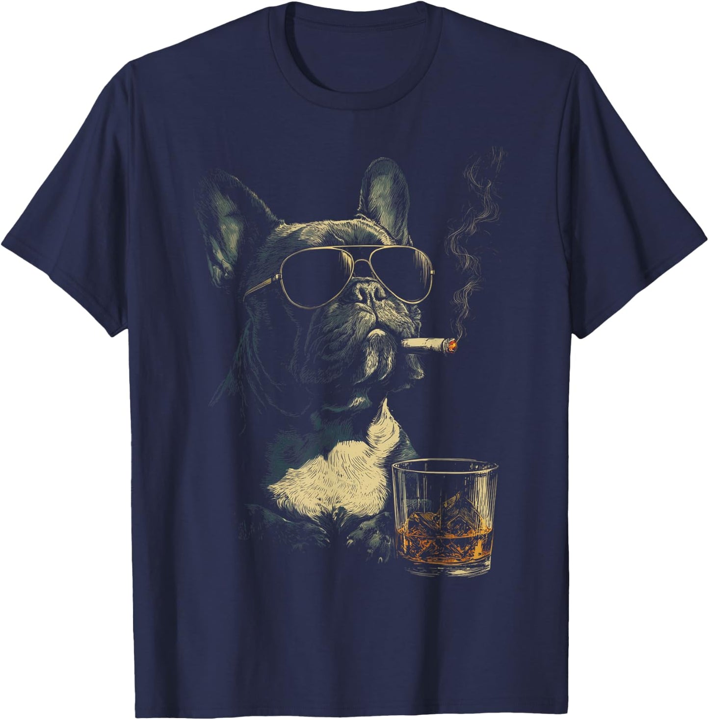 Französische Bulldogge Rauchende Zigarette Whisky Liebhaber Lustiger Hund T-Shirt - T-Shirt | Navy