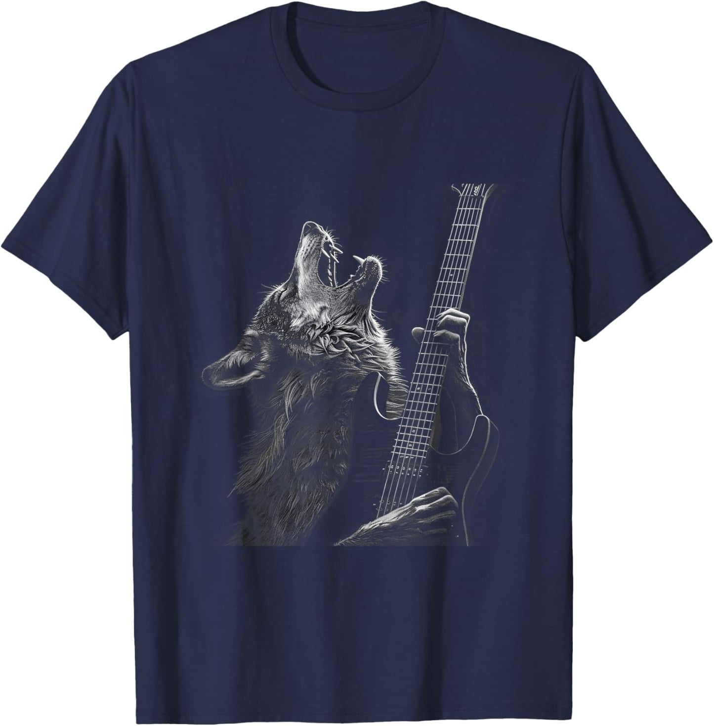 Wolf playing guitar rock and roll rock star man woman child T-Shirt - T-Shirt | Navy