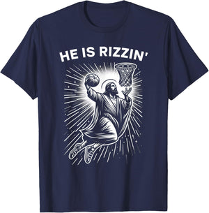 He Is Risen Rizzin' Easter Jesus Christian Faith Basketball T-Shirt - T-Shirt | Navy