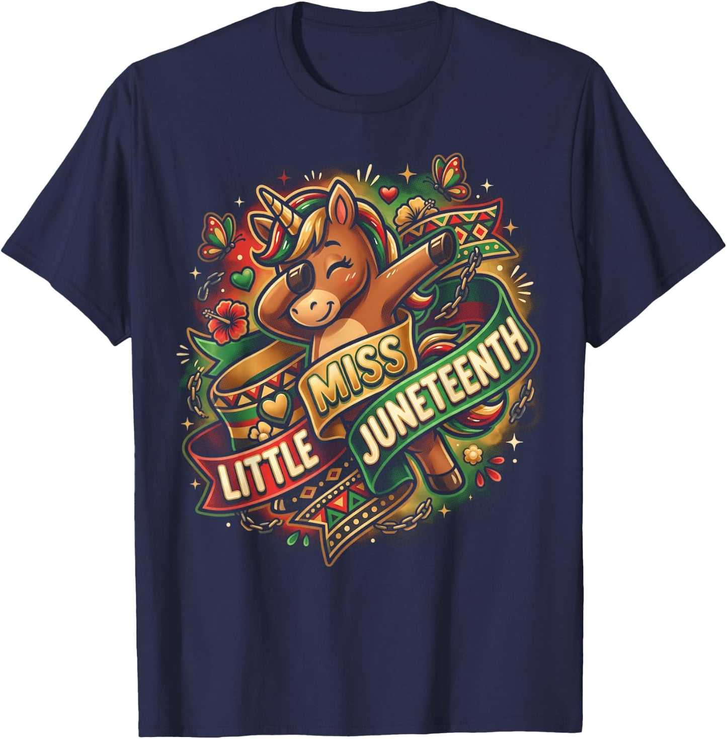 Juneteenth Girls Unicorn Birthday 1865 Kids T-Shirt - T-Shirt | Navy