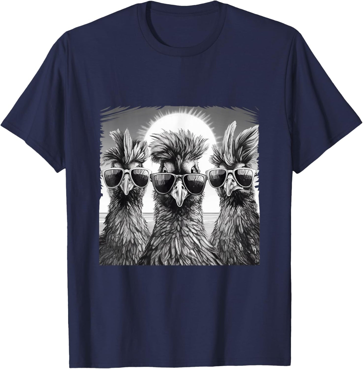 Cool Chickens with Sunglasses Farmer Farmers Rooster & Hens , black T-Shirt - T-Shirt | Navy