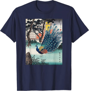 Japanese Art Peacock Kyosai Vintage Japan Artwork T-Shirt - T-Shirt | Navy
