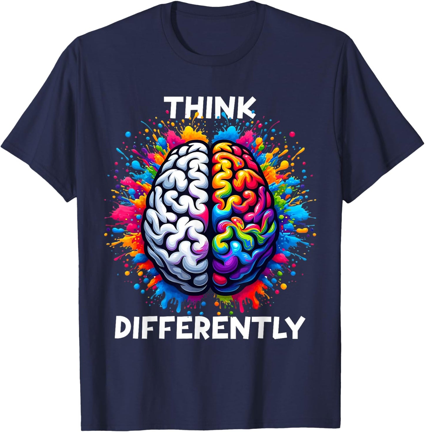 Neurodiversity Shirt - Think Differently ADHD Autism , Black T-Shirt - T-Shirt | Navy