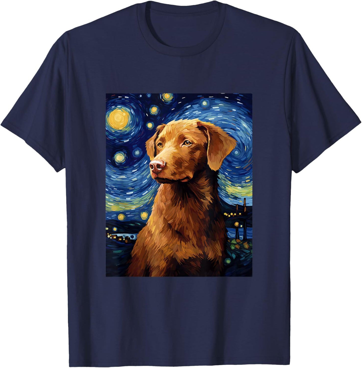 West Chesapeake Bay Retriever Starry Night Van Gogh T-Shirt - T-Shirt | Navy
