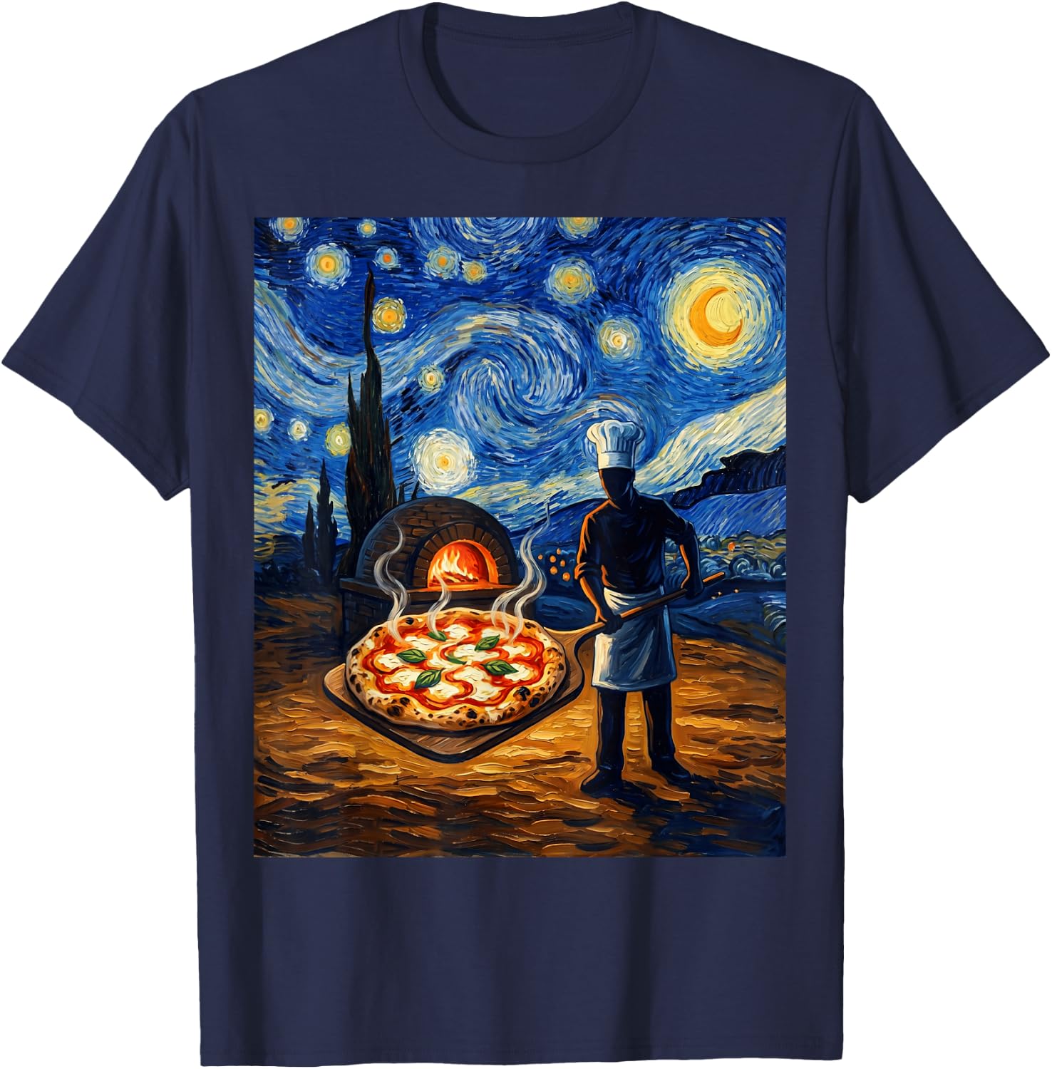Pizza Margherita Starry Night Funny Pizzaiolo Italian Pizza T-Shirt - T-Shirt | Navy