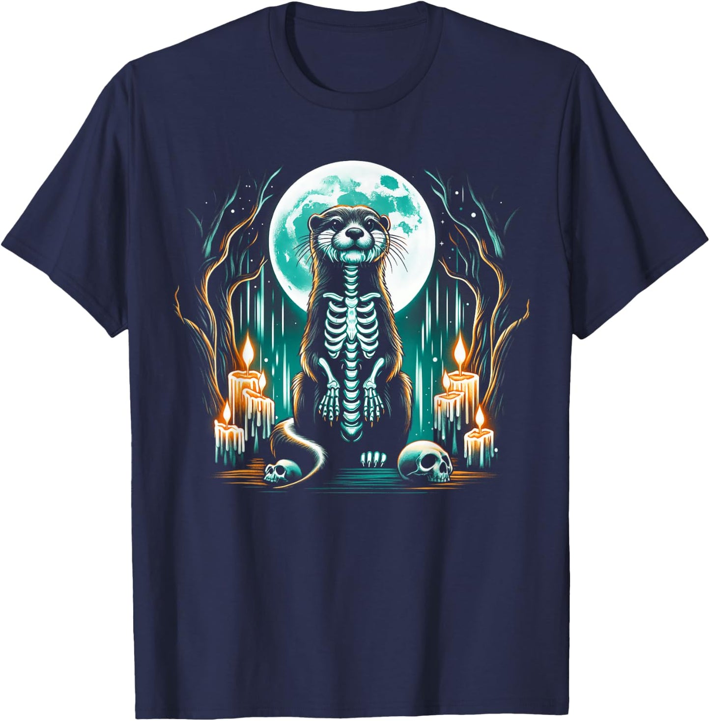 Cool Otter Skeleton Halloween Christmas Birthday T-Shirt - T-Shirt | Navy