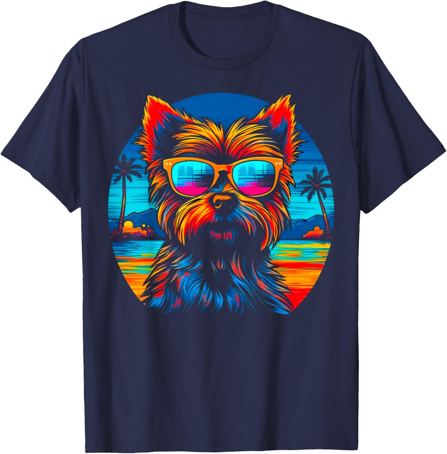 Yorkie Dog Yorkshire Terrier Summer Party T-Shirt - T-Shirt | Navy