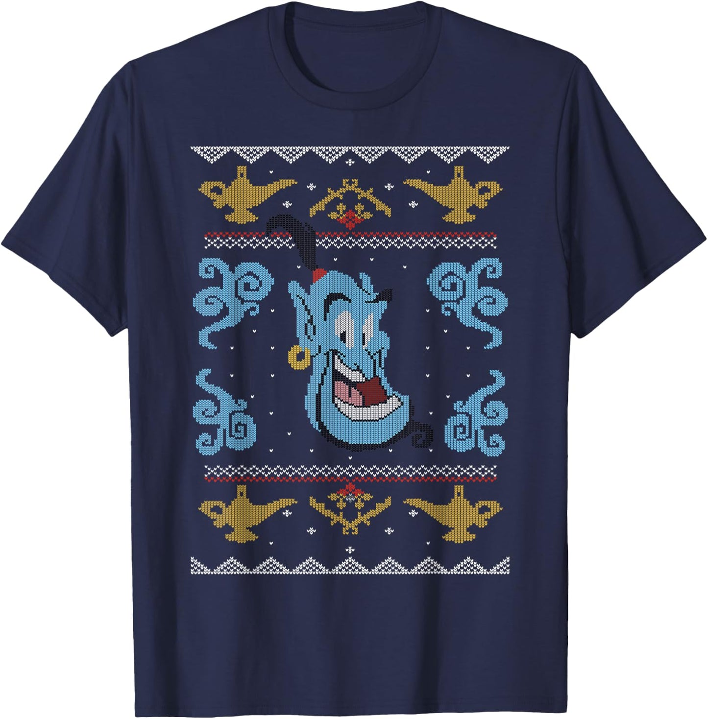 Disney Aladdin Genie Ugly Christmas Sweater Design T-Shirt - T-Shirt | Navy