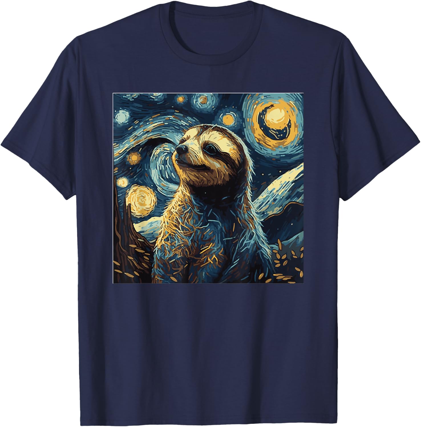 Funny Sloth Art Painting for Lover Sloths Starry Night T-Shirt - T-Shirt | Navy