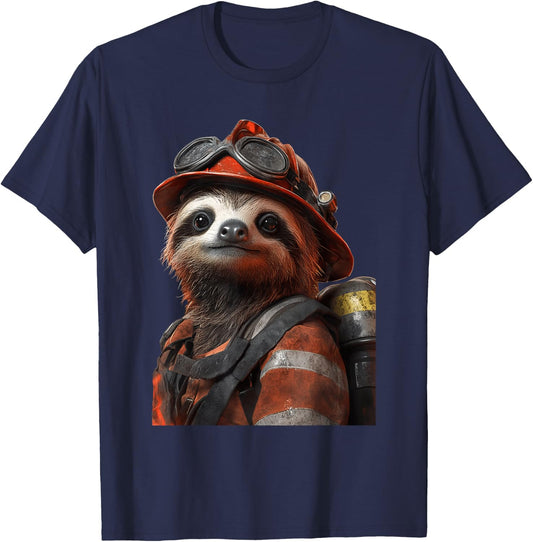 Sloth Firefighter T-Shirt - T-Shirt | Navy