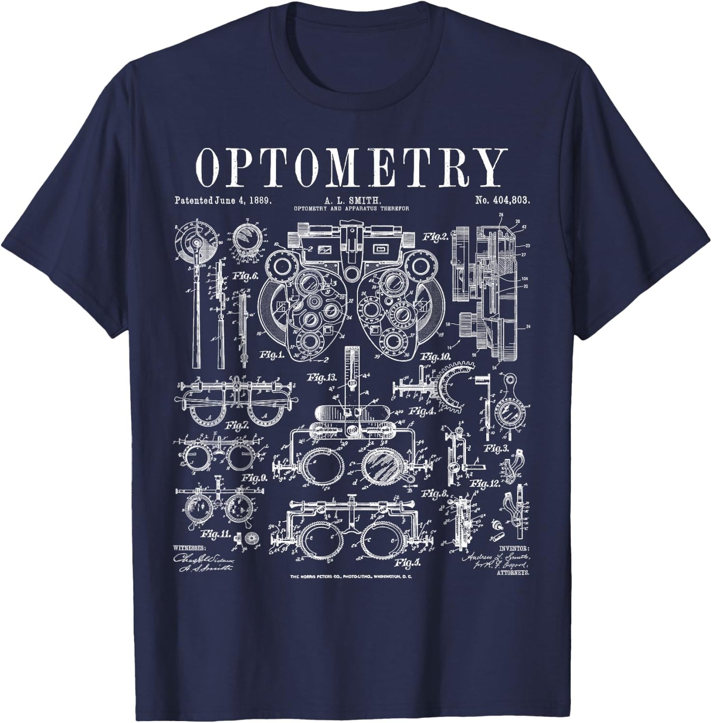 Optometrist Optometry Eye Doctor Tools Vintage Patent Print T-Shirt - T-Shirt | Navy