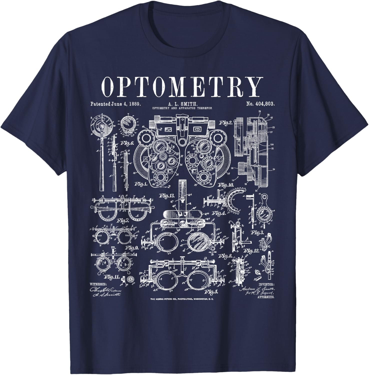 Optometrist Optometry Eye Doctor Tools Vintage Patent Print T-Shirt - T-Shirt | Navy