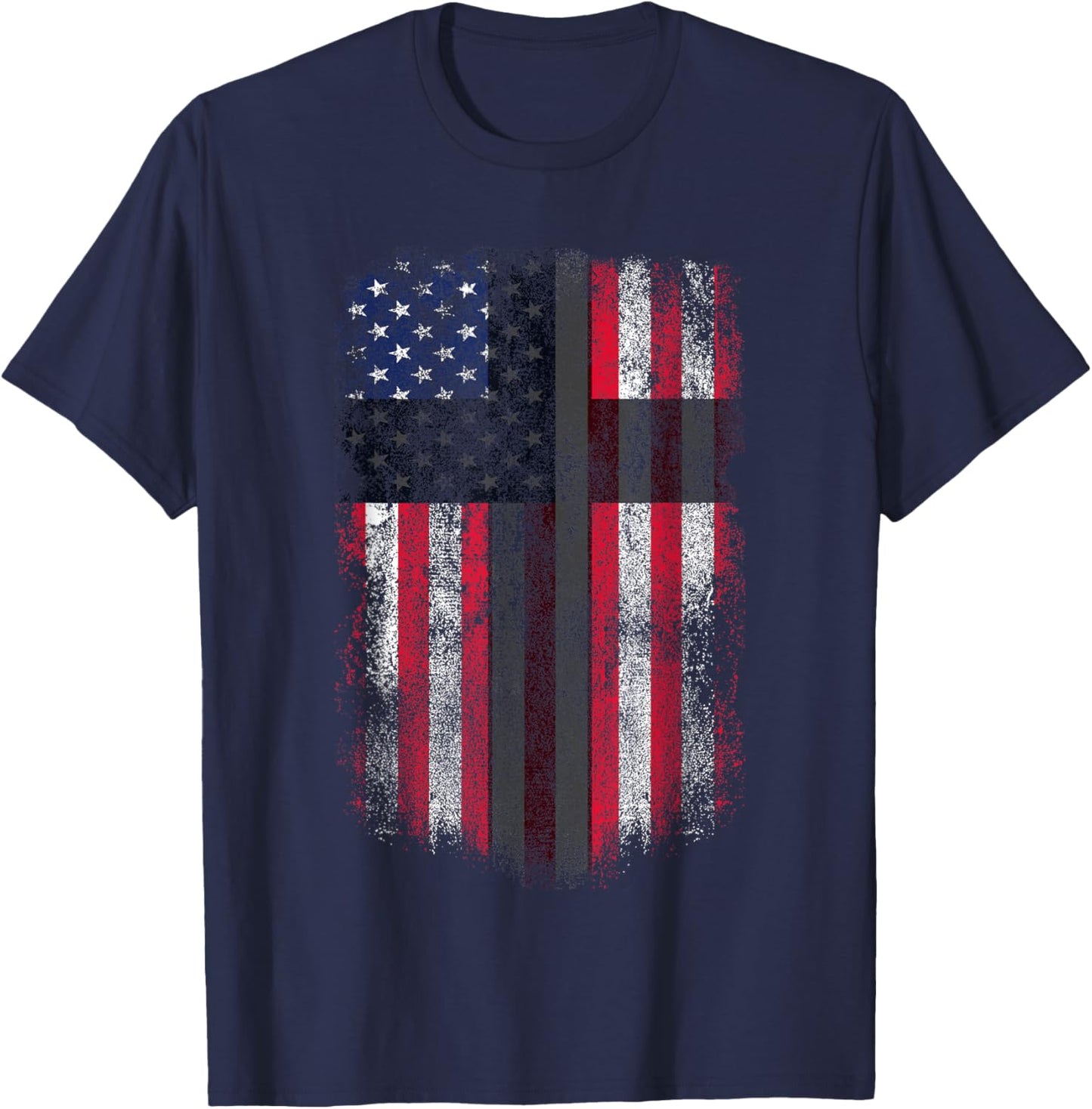 American Flag Cross for Patriotic USA Christians God Faith T-Shirt - T-Shirt | Navy