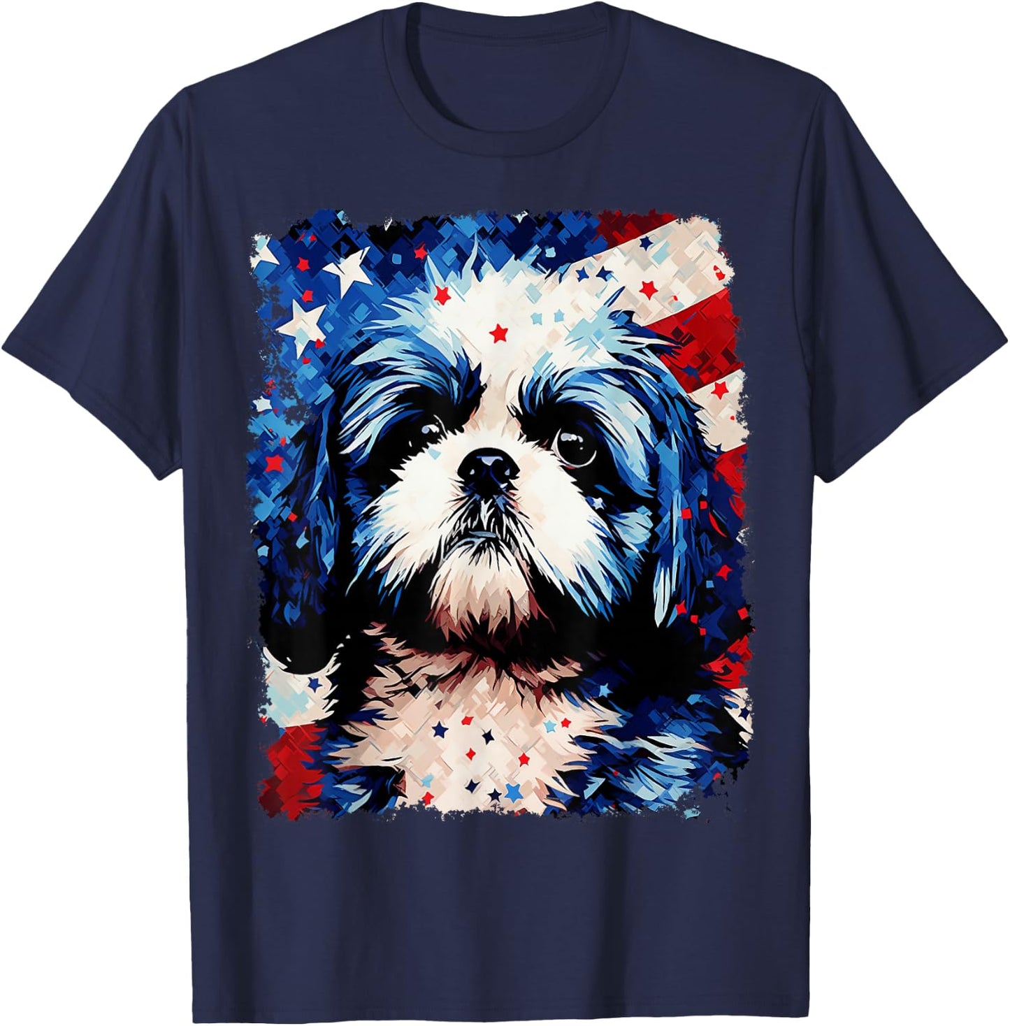 Dog Shih Tzu USA Patriotic 4th of July T-Shirt - T-Shirt | Navy