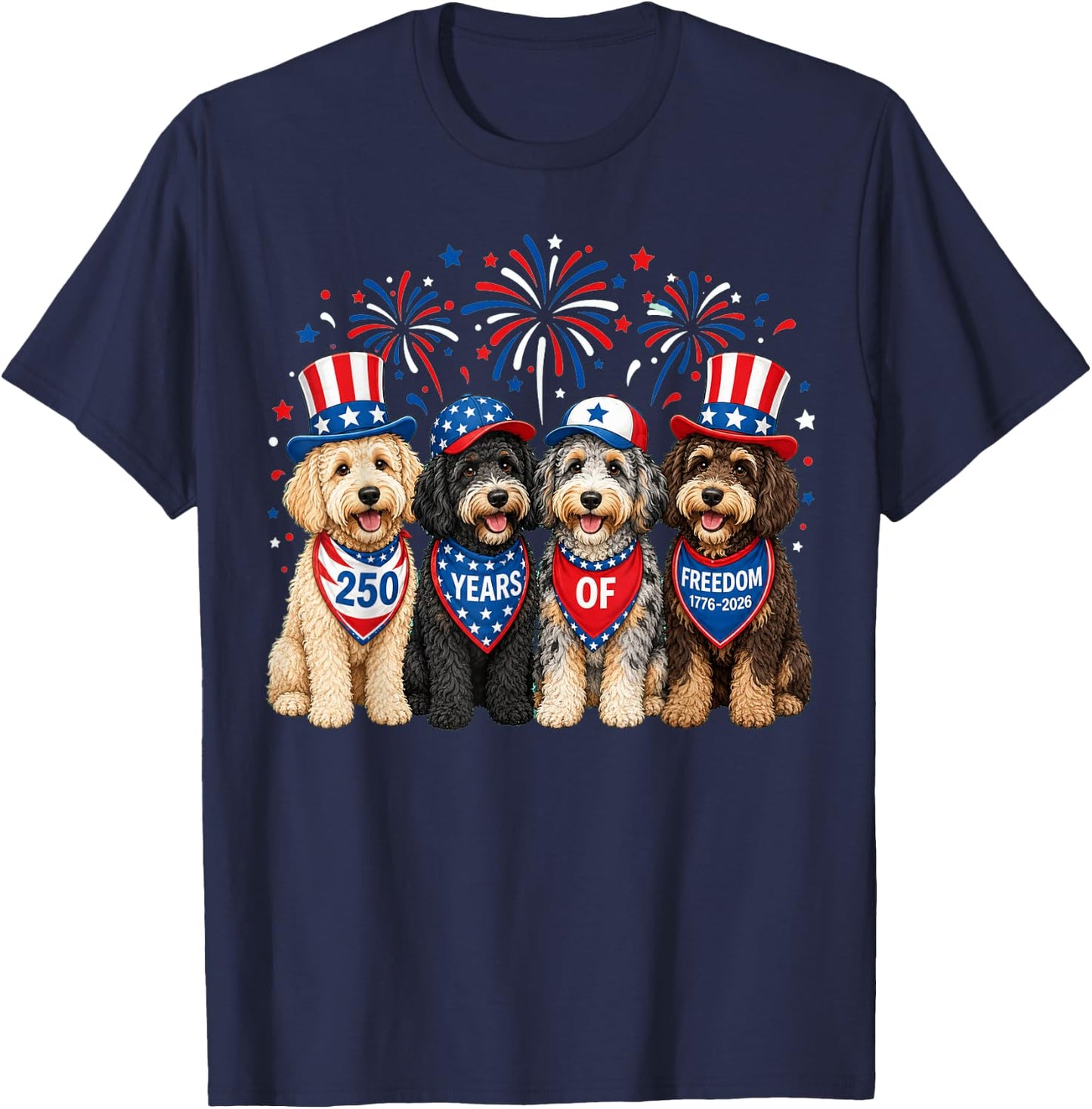 Aussiedoodle Dog 250 Years American 1776 2026 4th July T-Shirt - T-Shirt | Navy