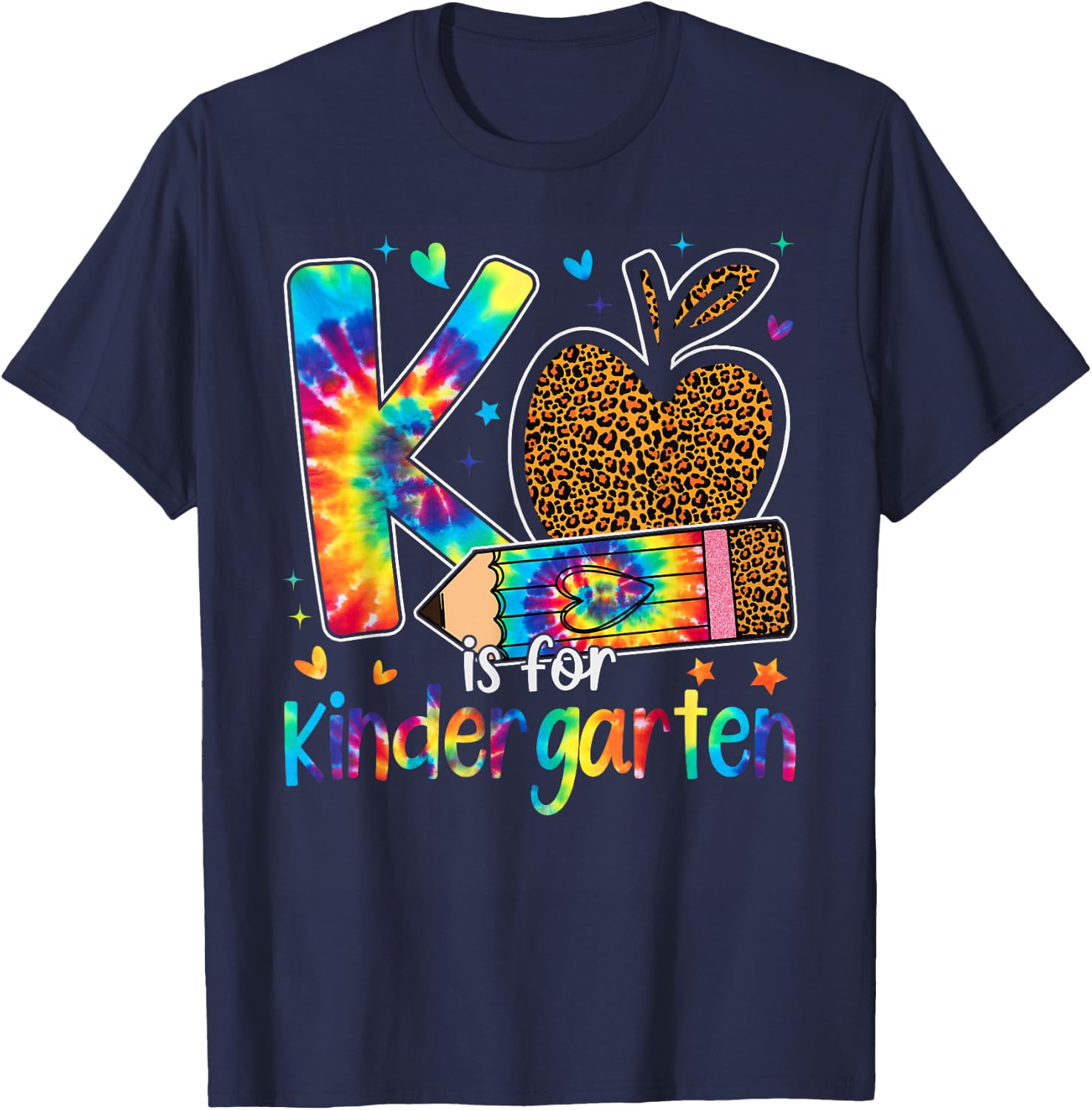 K Is For Kindergarten Teacher Leopard Back To School T-Shirt - T-Shirt | Navy