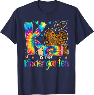 K Is For Kindergarten Teacher Leopard Back To School T-Shirt - T-Shirt | Navy