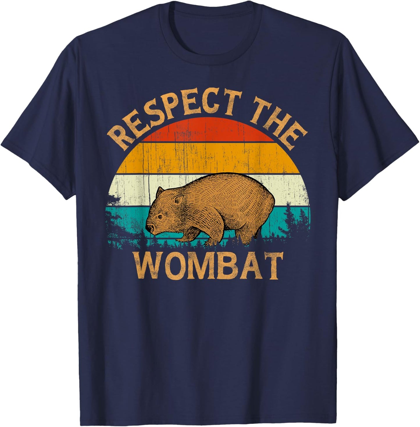 Vintage Retro Style sun Wildlife Animal Respect The Wombat T-Shirt - T-Shirt | Navy