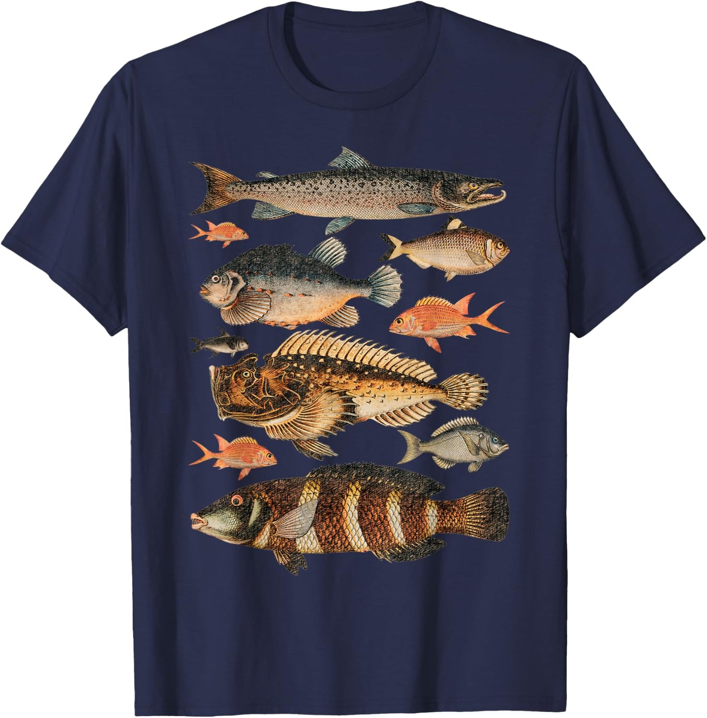 Fish Species Biology Sketch For Kids & Fisherman - Fishing T-Shirt - T-Shirt | Navy
