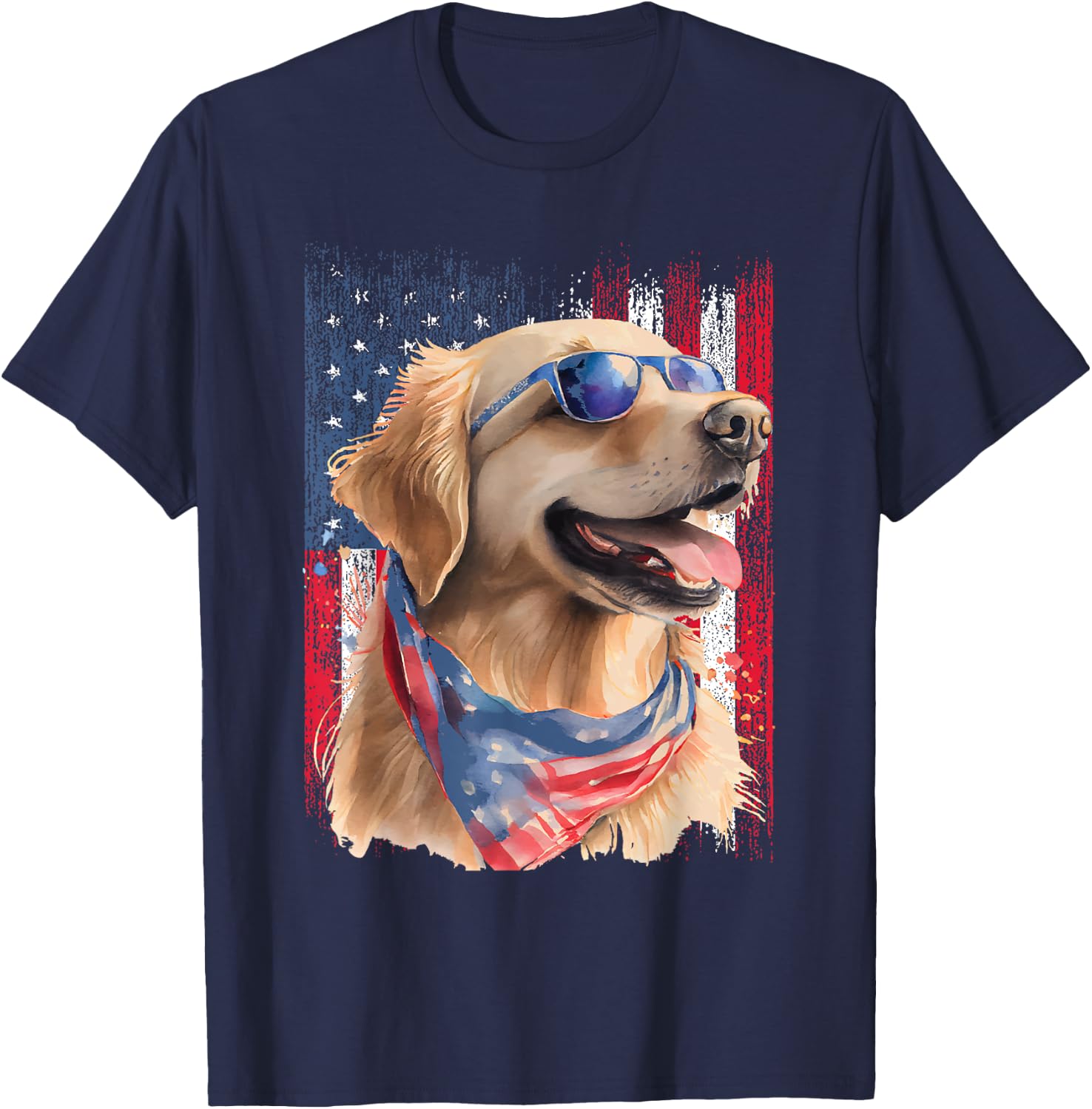 Patriotic Golden Retriever - USA American Flag Dog Lover T-Shirt - T-Shirt | Navy