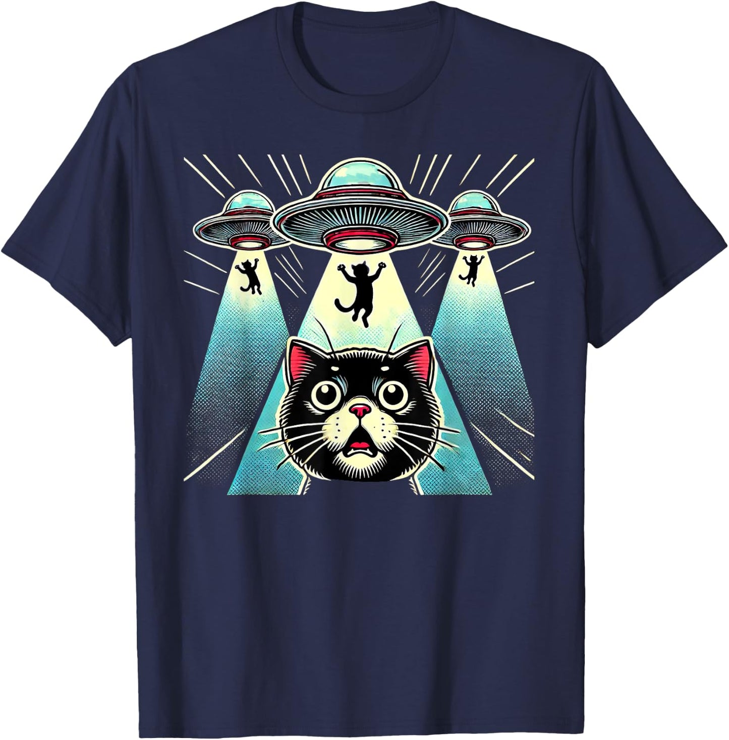 Funny UFO Cat Alien Abduction Spaceship Outerspace Women Kids T-Shirt - T-Shirt | Navy