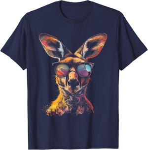 Kangaroo Wearing Sunglasses Colourful Funny Animal Australia T-Shirt - T-Shirt | Navy