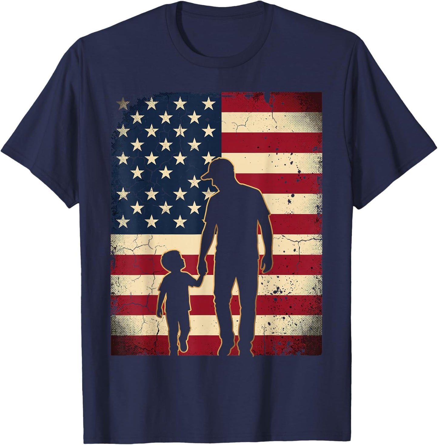 Father Son USA American Flag Patriotic Dads Family Boys Men T-Shirt - T-Shirt | Navy