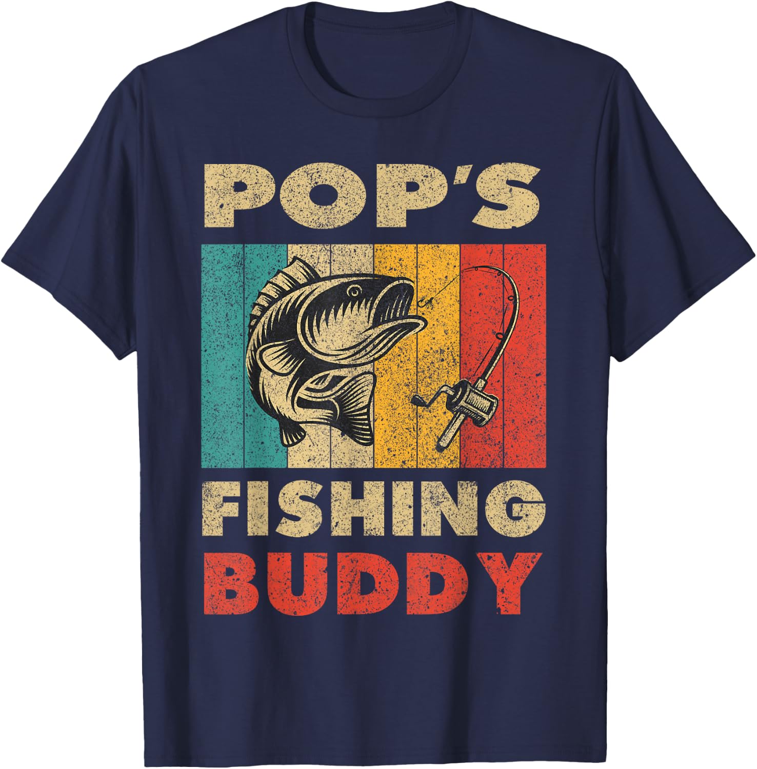 Funny Fishing Pop's Fishing Buddy Vintage Fishing T-Shirt - T-Shirt | Navy