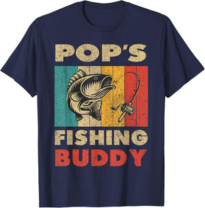 Funny Fishing Pop's Fishing Buddy Vintage Fishing T-Shirt - T-Shirt | Navy